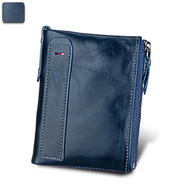 Men’s Genuine Leather RFID Wallet – Multi-Card & Coin Pockets, Zipper & Buckle Closure