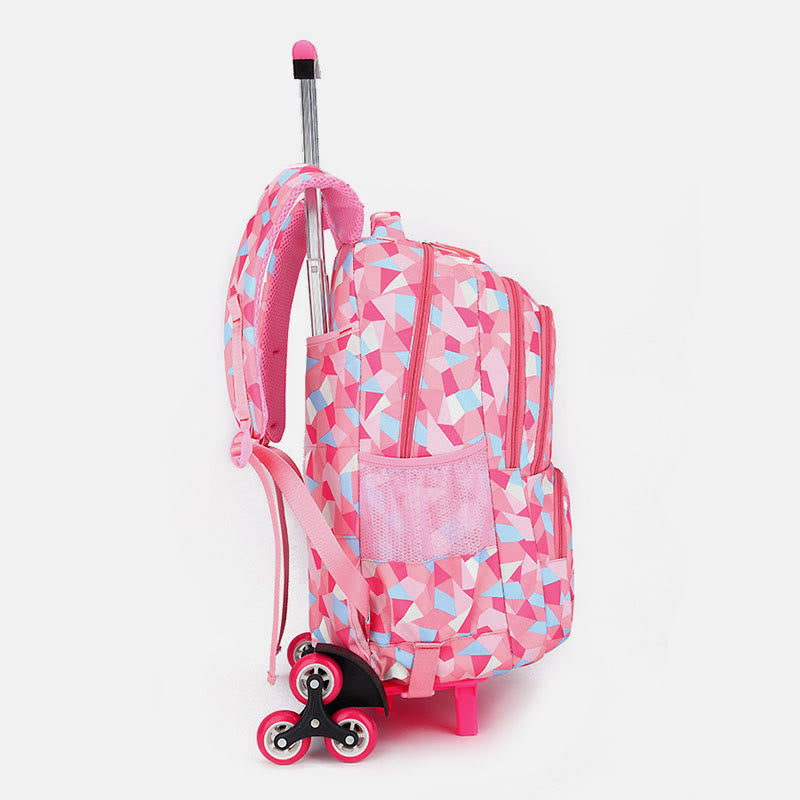 Rolling Wheels School Bag for Girls – Colorful Printing Backpack with Adjustable Straps & Two-Wheel Design