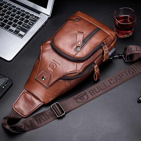 USB Charging Real Leather Sling Bag for Men – Crossbody Shoulder Bag with Adjustable Straps - VOTVO