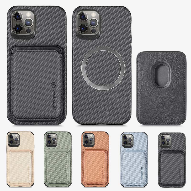 Magnetic Phone Wallet for iPhone – Fiber Texture Case with Card Holder