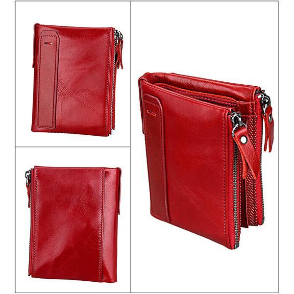 Men’s Genuine Leather RFID Wallet – Multi-Card & Coin Pockets, Zipper & Buckle Closure