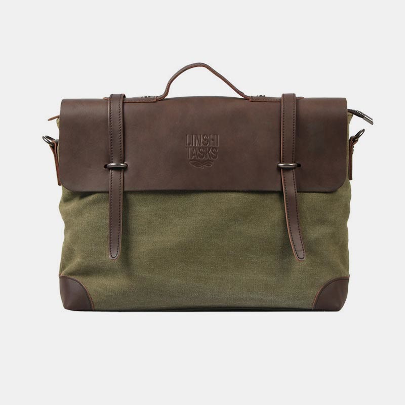 Messenger Bag for Men – Canvas Vintage Crossbody Handbag with Crazy Horse Leather, Casual Business Document Bag - VOTVO