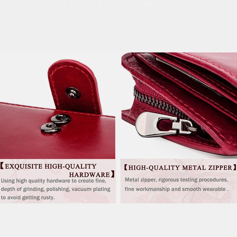 Genuine Leather RFID Trifold Anti-theft Retro Wallet for Women