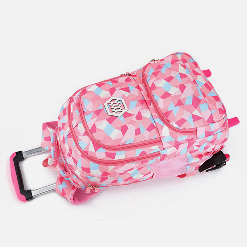 Rolling Wheels School Bag for Girls – Colorful Printing Backpack with Adjustable Straps & Two-Wheel Design