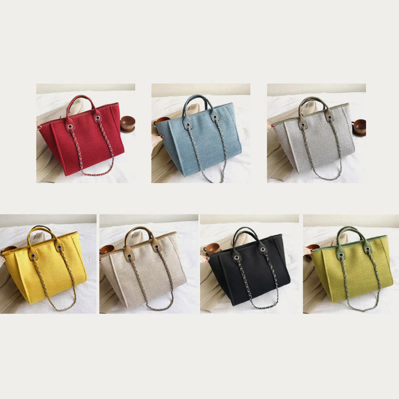 Crossbody Canvas Tote for Women – Chain Strap Bucket Bag