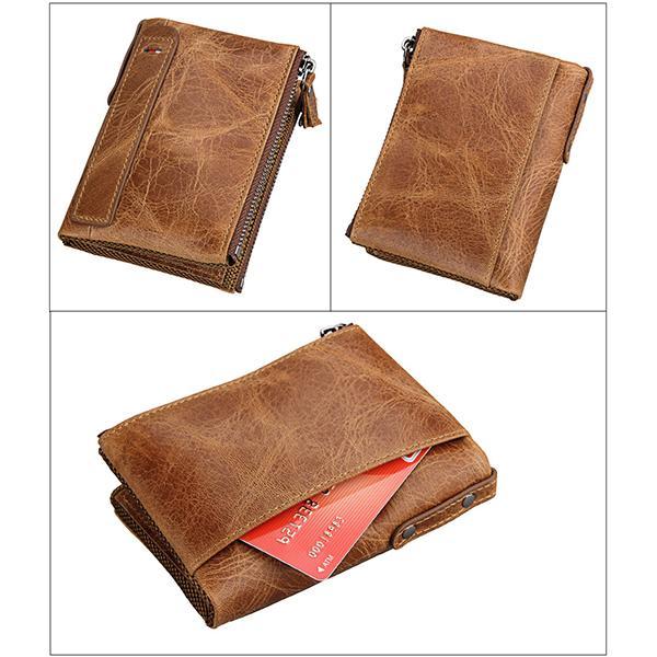 Men’s Genuine Leather RFID Wallet – Multi - Card & Coin Pockets, Zipper & Buckle Closure - VOTVO