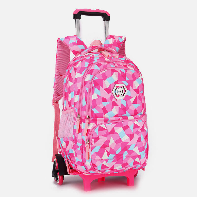 Rolling Wheels School Bag for Girls – Colorful Printing Backpack with Adjustable Straps & Two-Wheel Design