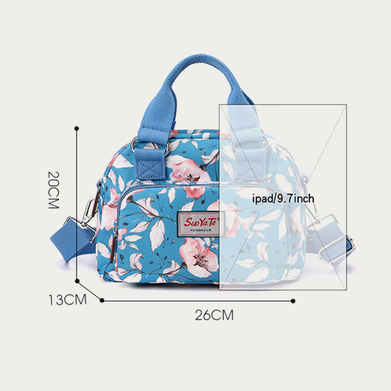 Nylon Crossbody Bag for Women - Colorful Flower Print Handbag with Adjustable Strap