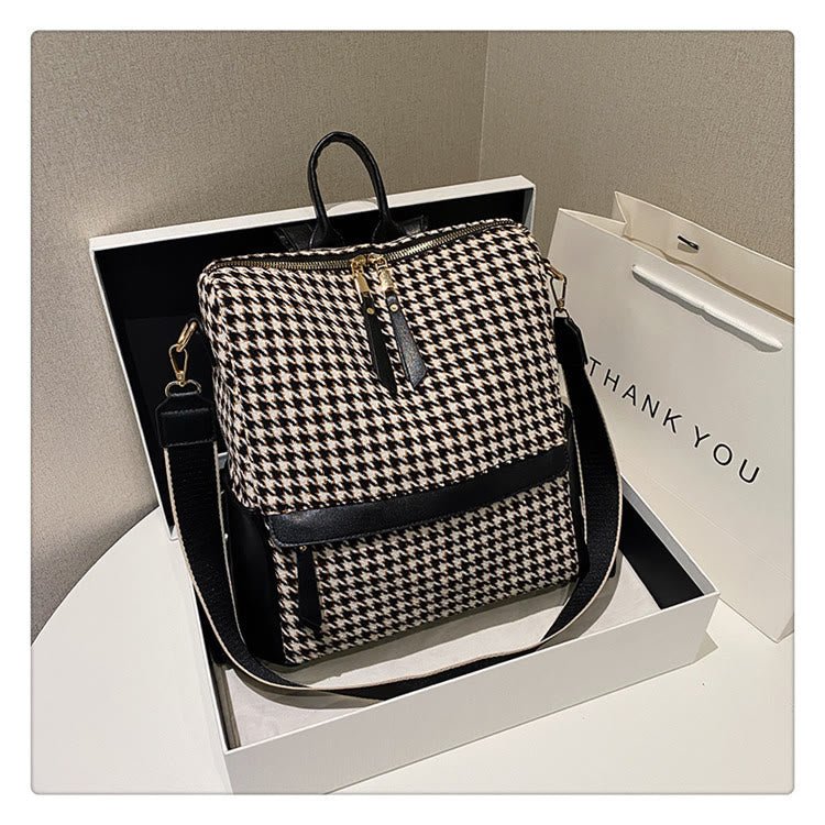 Oil Painting Canvas Backpack – Retro Houndstooth Large Student Daypack for Women, Stylish and Practica - VOTVO
