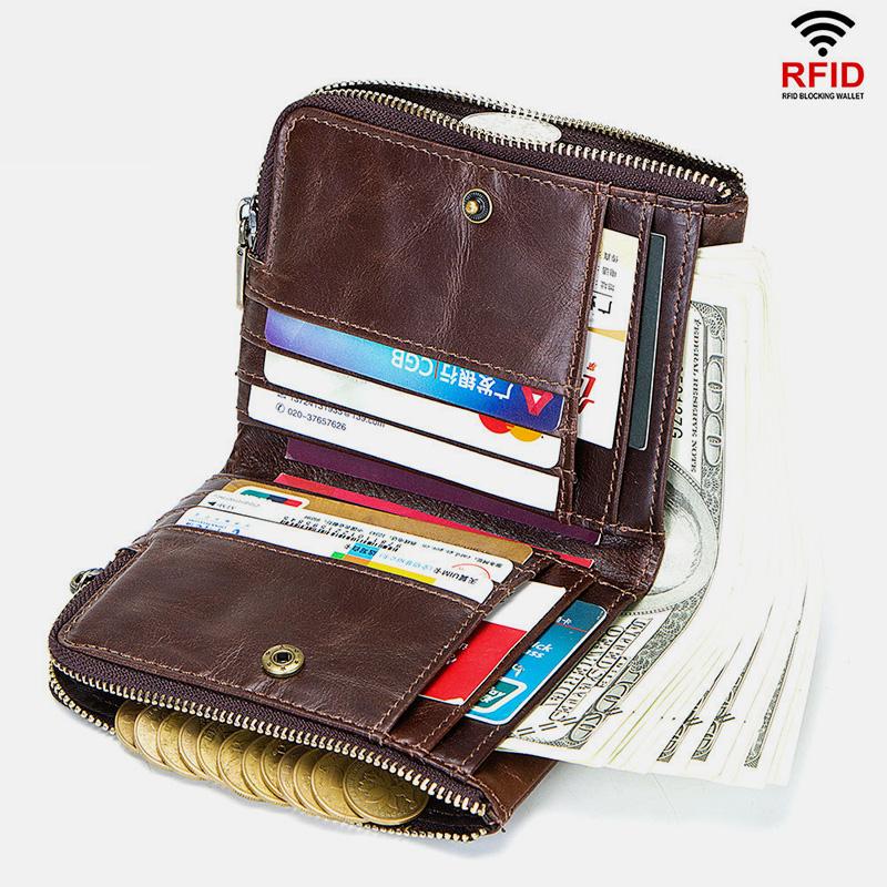 RFID Anti - theft Genuine Leather Multi - slot Bifold Wallet for Men - Stylish Business Wallet - VOTVO