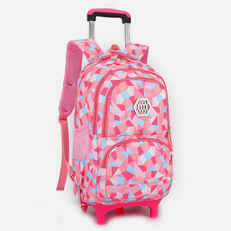 Rolling Wheels School Bag for Girls – Colorful Printing Backpack with Adjustable Straps & Two-Wheel Design