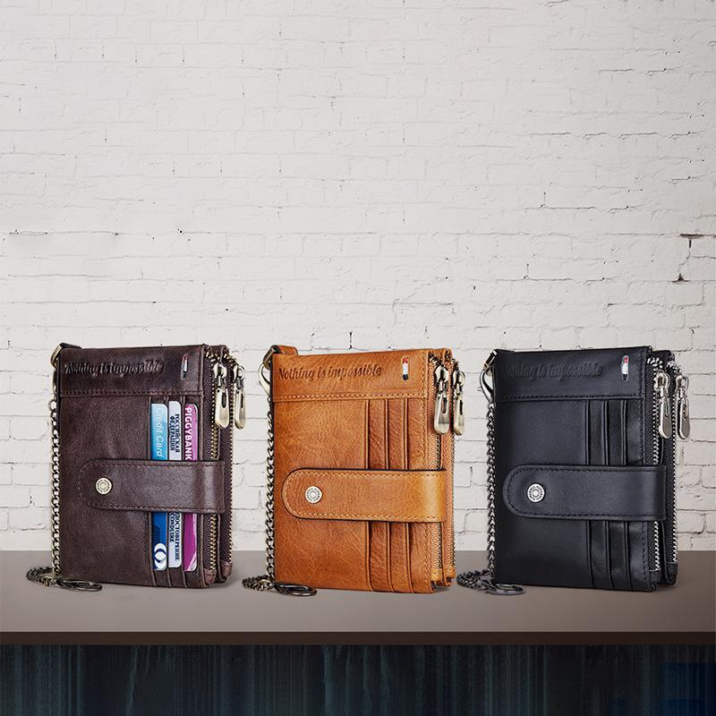 RFID Anti-Theft Large Capacity Genuine Leather Wallet with Chain – Secure & Stylish