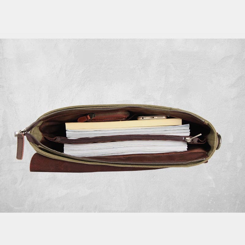 Messenger Bag for Men – Canvas Vintage Crossbody Handbag with Crazy Horse Leather, Casual Business Document Bag - VOTVO