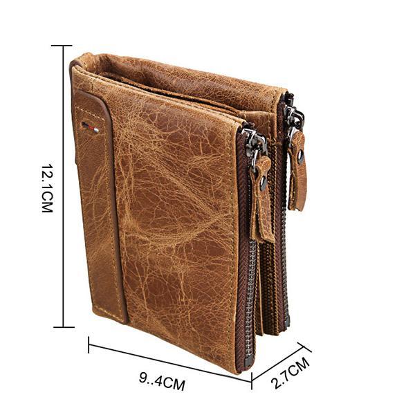 Men’s Genuine Leather RFID Wallet – Multi-Card & Coin Pockets, Zipper & Buckle Closure