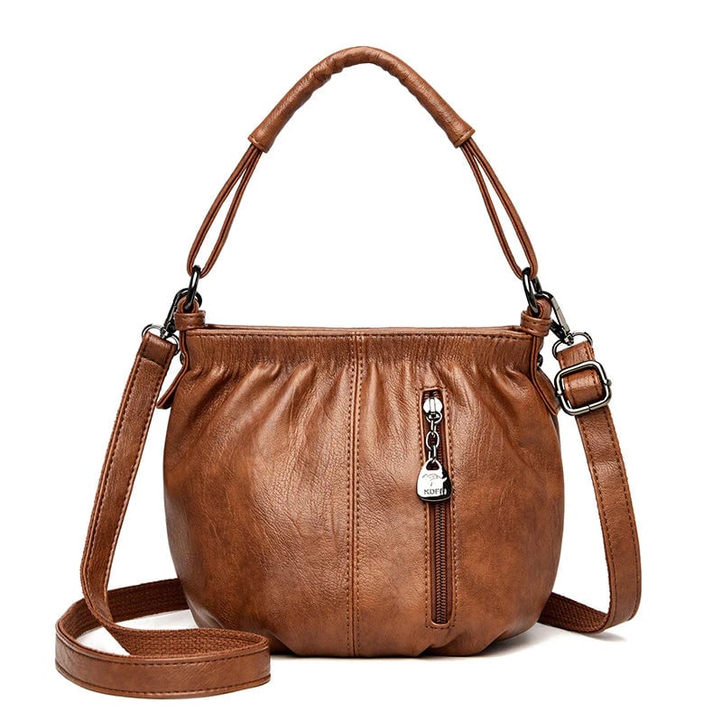 Pleated Bucket Leather Handbag – Casual Soft Shoulder Bag for Women