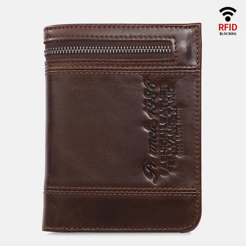 Portafoglio bifold RFID di grande capacità per uomo - Retro in vera pelle con 20 scomparti per carte e tasche con cerniera