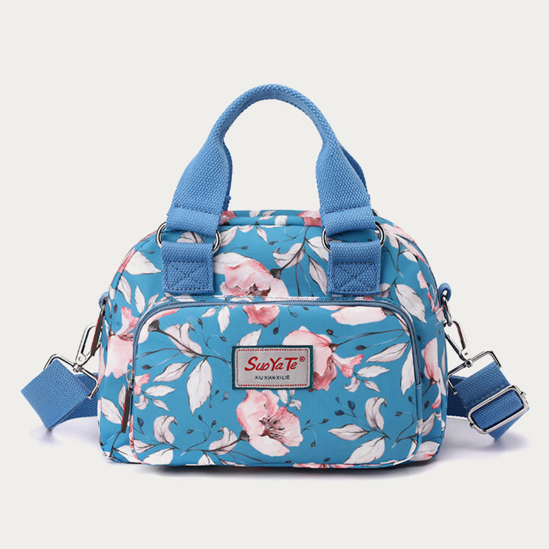 Nylon Crossbody Bag for Women - Colorful Flower Print Handbag with Adjustable Strap