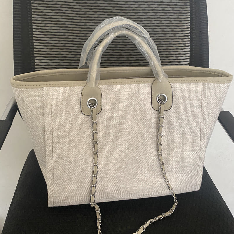 Crossbody Canvas Tote for Women – Chain Strap Bucket Bag
