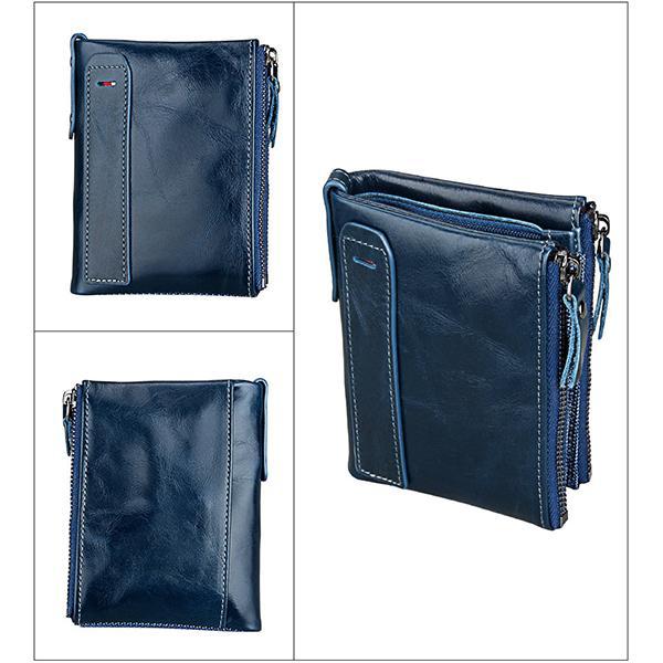 Men’s Genuine Leather RFID Wallet – Multi - Card & Coin Pockets, Zipper & Buckle Closure - VOTVO