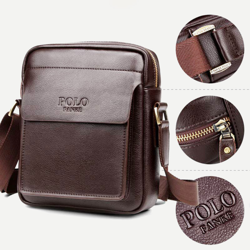 Men's Leather Crossbody Messenger Shoulder Bag for Work & Business – Small PU Leather Satchel