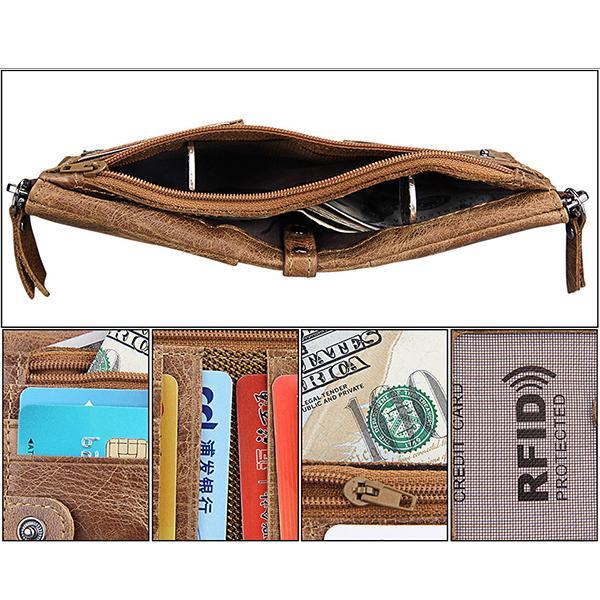 Men’s Genuine Leather RFID Wallet – Multi - Card & Coin Pockets, Zipper & Buckle Closure - VOTVO