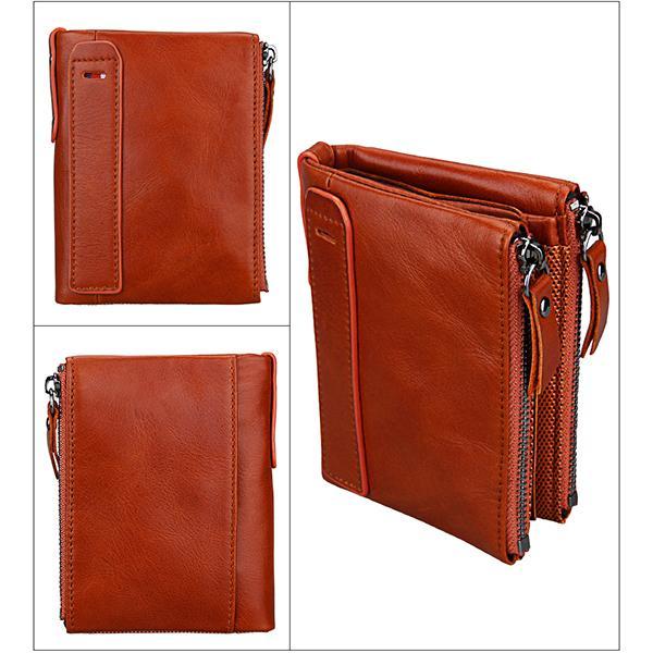 Men’s Genuine Leather RFID Wallet – Multi - Card & Coin Pockets, Zipper & Buckle Closure - VOTVO