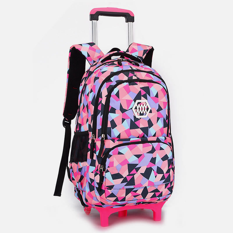 Rolling Wheels School Bag for Girls – Colorful Printing Backpack with Adjustable Straps & Two-Wheel Design