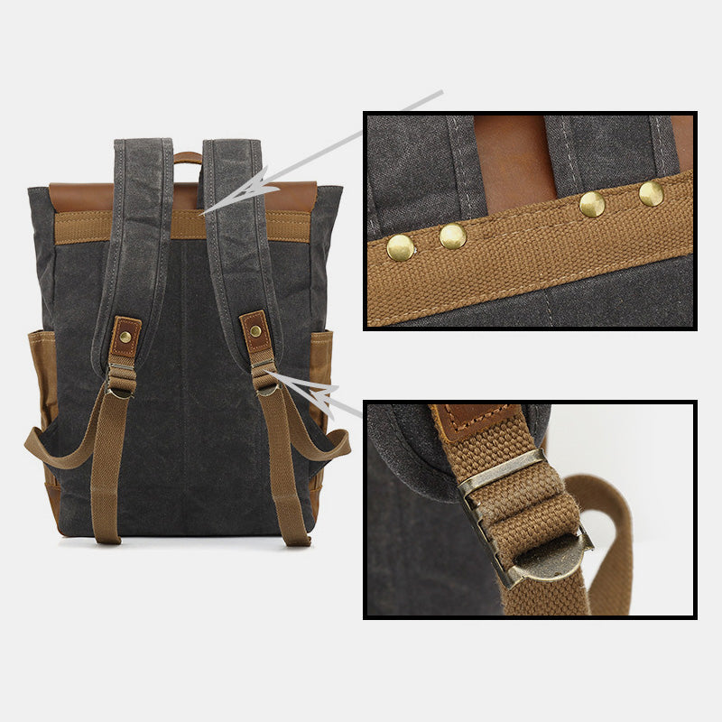 Vintage Canvas Backpack with Genuine Leather Accents – Casual Laptop Travel Rucksack for Men & Women