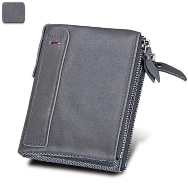 Men’s Genuine Leather RFID Wallet – Multi - Card & Coin Pockets, Zipper & Buckle Closure - VOTVO