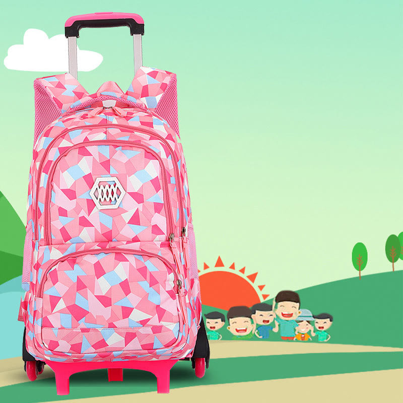 Rolling Wheels School Bag for Girls – Colorful Printing Backpack with Adjustable Straps & Two-Wheel Design
