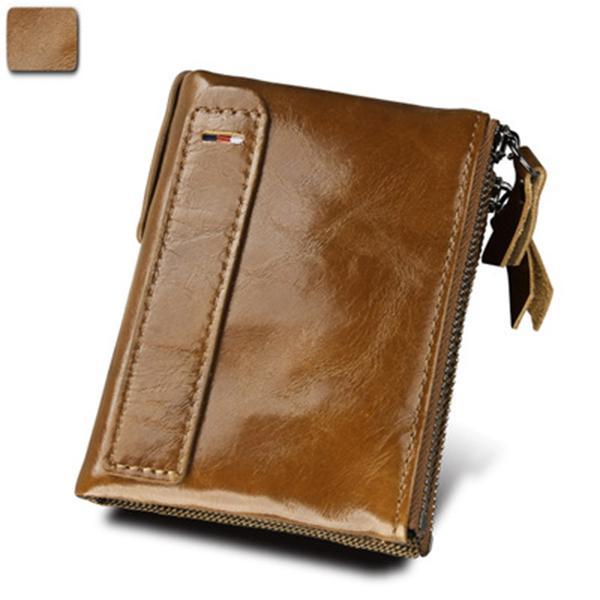 Men’s Genuine Leather RFID Wallet – Multi - Card & Coin Pockets, Zipper & Buckle Closure - VOTVO