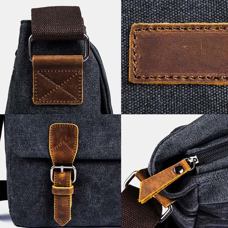 Men's Canvas Messenger Bag – Retro Shoulder Crossbody Backpack with Genuine Leather Accents