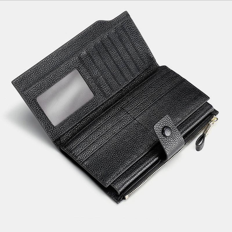 RFID Leather Retro Long Wallet with Zipper Pocket – Large Capacity Purse for Women