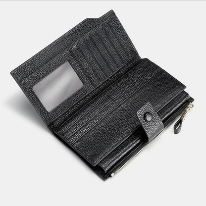 RFID Leather Retro Long Wallet with Zipper Pocket – Large Capacity Purse for Women