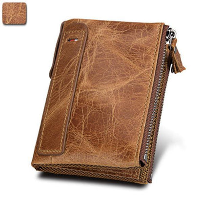 Men’s Genuine Leather RFID Wallet – Multi - Card & Coin Pockets, Zipper & Buckle Closure - VOTVO