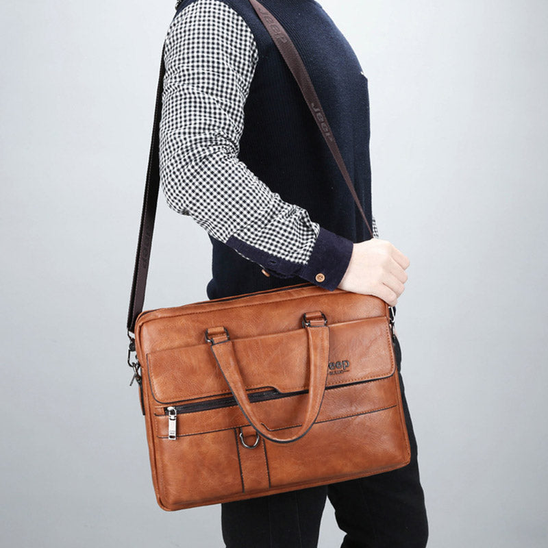 Lightweight PU Leather Messenger Bag – Slim Business Briefcase for Men