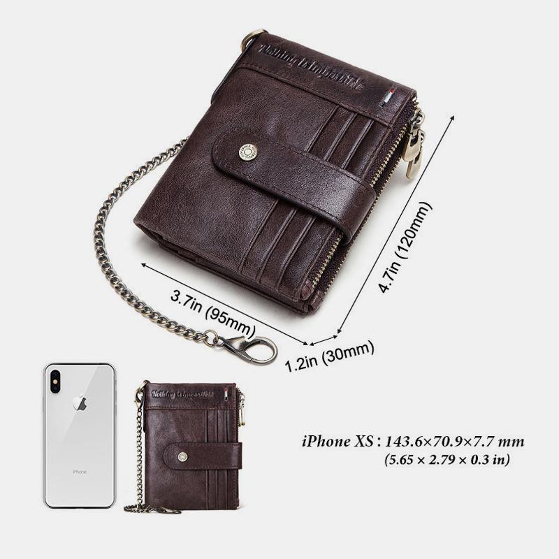 RFID Anti-Theft Large Capacity Genuine Leather Wallet with Chain – Secure & Stylish