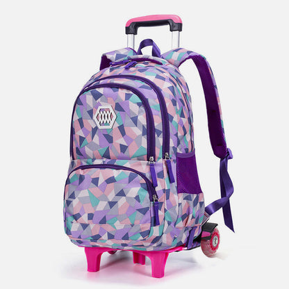 Rolling Wheels School Bag for Girls – Colorful Printing Backpack with Adjustable Straps & Two-Wheel Design