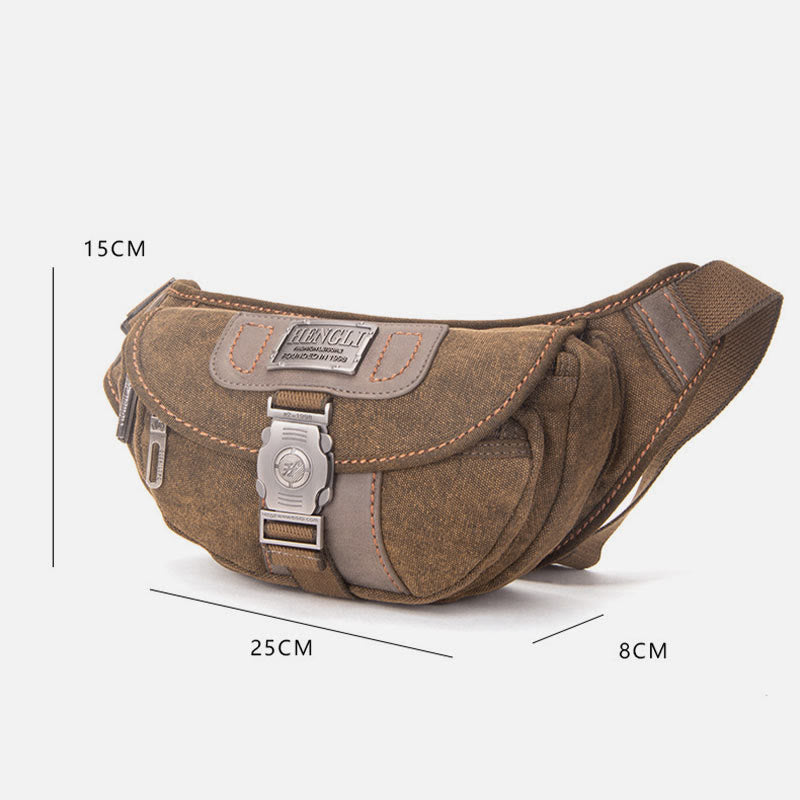 Retro Canvas Waist Pack for Men – Small Crossbody Crescent Moon Sling Bag