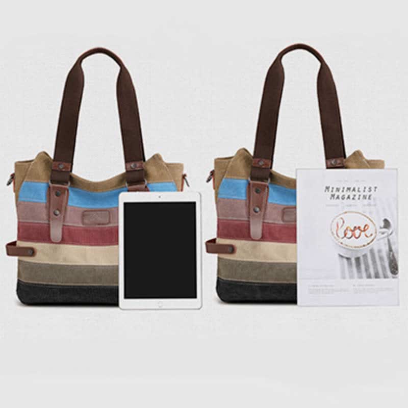 Multifunction Color Block Canvas Tote Bag | Hobo Shoulder Bag & Crossbody Purse - VOTVO