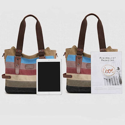 Multifunction Color Block Canvas Tote Bag | Hobo Shoulder Bag & Crossbody Purse - VOTVO