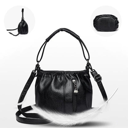 Pleated Bucket Leather Handbag – Casual Soft Shoulder Bag for Women