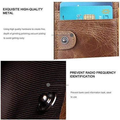 Men’s Genuine Leather RFID Wallet – Multi - Card & Coin Pockets, Zipper & Buckle Closure - VOTVO