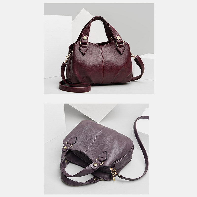 Borsa a tracolla da donna in pelle con triplo scomparto e manico superiore – Borsa a tracolla con tracolla regolabile