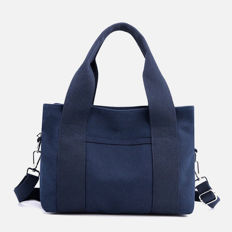 Solid Color Small Tote Triple Compartment Large Crossbody Canvas Purse - VOTVO