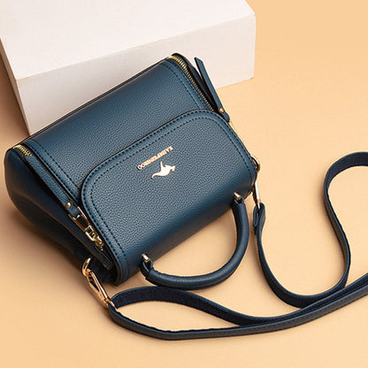 Medium Double Compartment Leather Satchel Handbag with Crossbody Strap – Stylish Top Handle Purse for Women