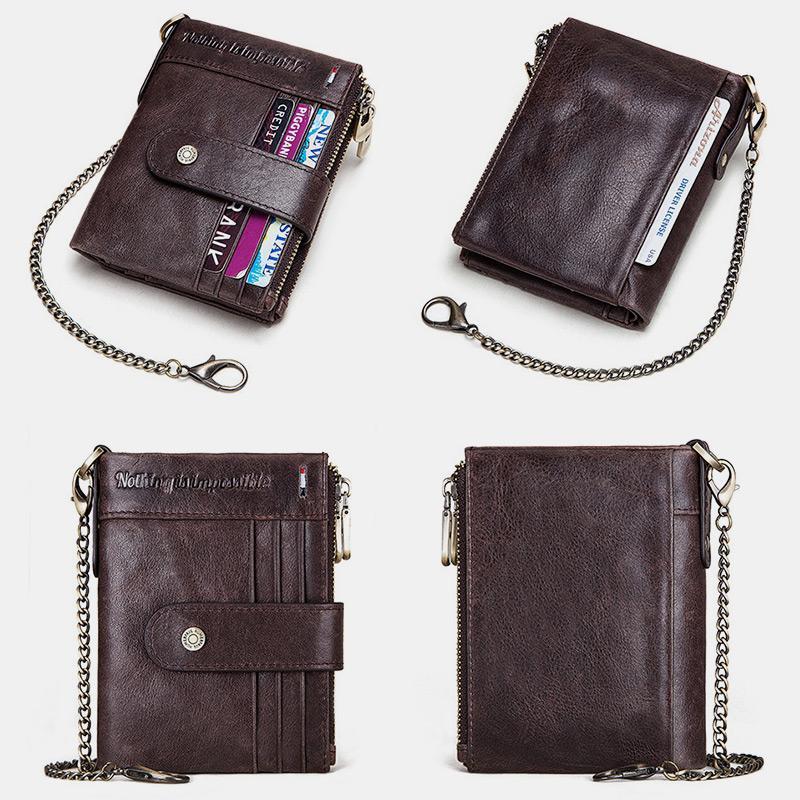 RFID Anti - Theft Large Capacity Genuine Leather Wallet with Chain – Secure & Stylish - VOTVO