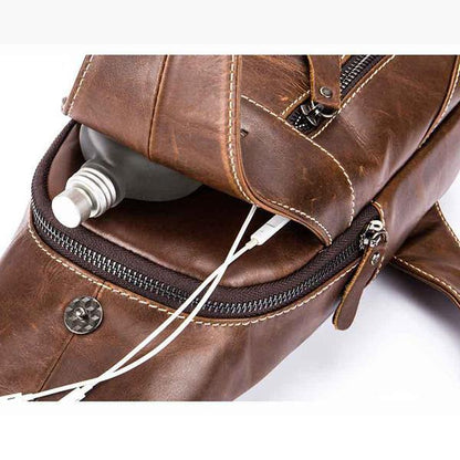 Men's Genuine Leather Sling Bag – Vintage Crossbody Backpack, Waterproof and Durable
