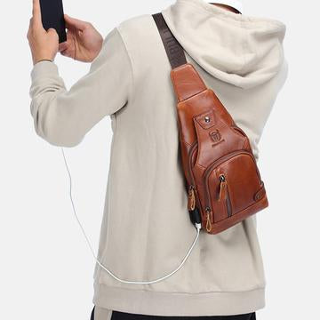 USB Charging Real Leather Sling Bag for Men – Crossbody Shoulder Bag with Adjustable Straps