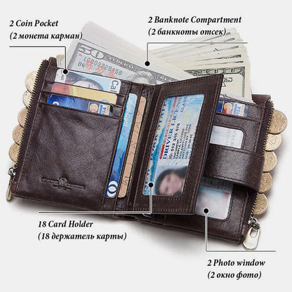 RFID Anti-Theft Large Capacity Genuine Leather Wallet with Chain – Secure & Stylish